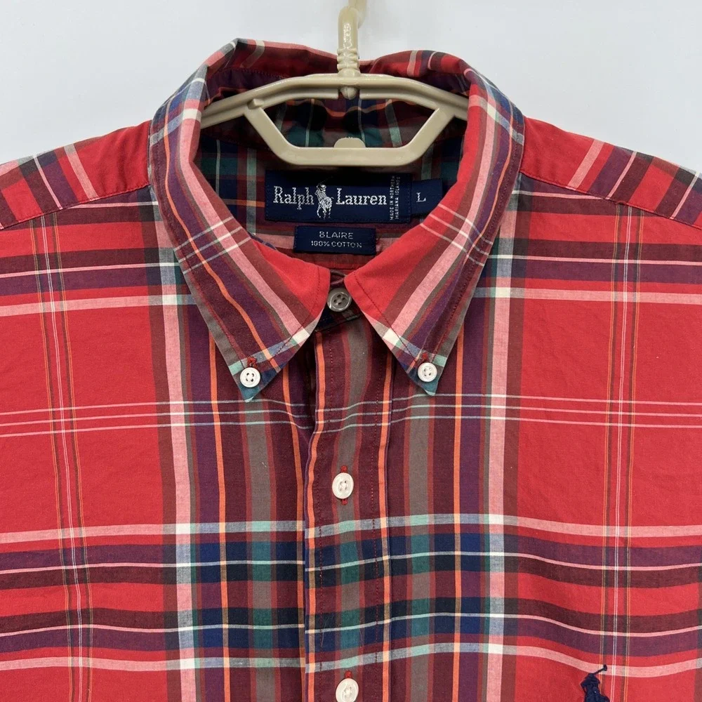 Ralph Lauren Blaire Shirt Mens Large Red Plaid Long Sleeve Button Down Cotton